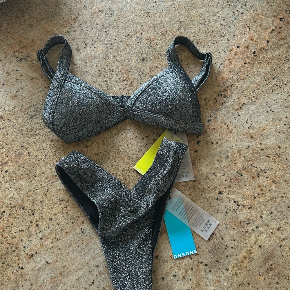 OneOne Swimwear Sparkly Silver Bikini Top